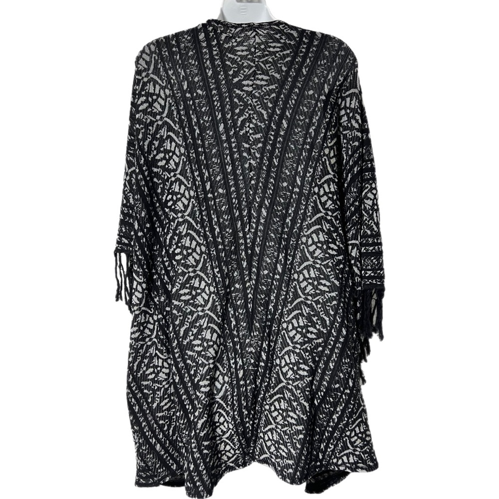 Free People Black Silver Boho Fringe Open Front Cardigan Kimono XS/S Oversized - Picture 6 of 13